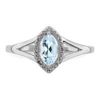Sterling Silver Rhodium Plated Diamond & Aquamarine Marquise Ring view 5