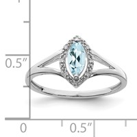 Sterling Silver Rhodium Plated Diamond & Aquamarine Marquise Ring view 3
