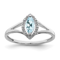Sterling Silver Rhodium Plated Diamond & Aquamarine Marquise Ring view 1