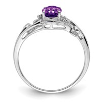 Sterling Silver Rhodium Plated Diamond and Amethyst Oval Ring view 2