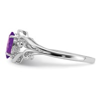 Sterling Silver Rhodium Plated Diamond and Amethyst Oval Ring view 4