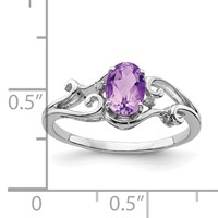 Sterling Silver Rhodium Plated Diamond and Amethyst Oval Ring view 3