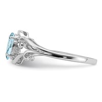 Sterling Silver Rhodium Plated Diamond & Aquamarine Oval Ring view 4