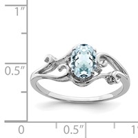 Sterling Silver Rhodium Plated Diamond & Aquamarine Oval Ring view 3