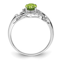 Sterling Silver Rhodium Plated Diamond and Peridot Oval Ring view 2