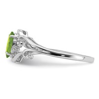 Sterling Silver Rhodium Plated Diamond and Peridot Oval Ring view 4