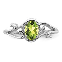 Sterling Silver Rhodium Plated Diamond and Peridot Oval Ring view 5