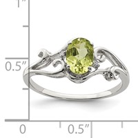 Sterling Silver Rhodium Plated Diamond and Peridot Oval Ring view 3