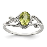 Sterling Silver Rhodium Plated Diamond and Peridot Oval Ring view 1