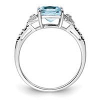 Sterling Silver Rhodium Plated Diamond and Aquamarine Ring view 2