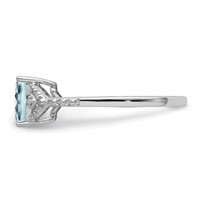 Sterling Silver Rhodium Plated Diamond and Aquamarine Ring view 3