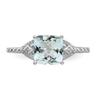 Sterling Silver Rhodium Plated Diamond and Aquamarine Ring view 5