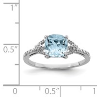 Sterling Silver Rhodium Plated Diamond and Aquamarine Ring view 4