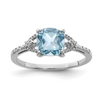 Sterling Silver Rhodium Plated Diamond and Sky Blue Topaz Ring view 1