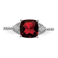 Sterling Silver Rhodium Plated Diamond and Garnet Ring view 5