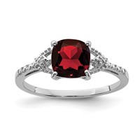 Sterling Silver Rhodium Plated Diamond and Garnet Ring view 1