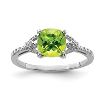 Sterling Silver Rhodium Plated Diamond and Peridot Ring view 1