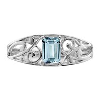 Sterling Silver Rhodium Plated Aquamarine Ring view 5