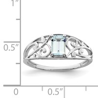 Sterling Silver Rhodium Plated Aquamarine Ring view 3