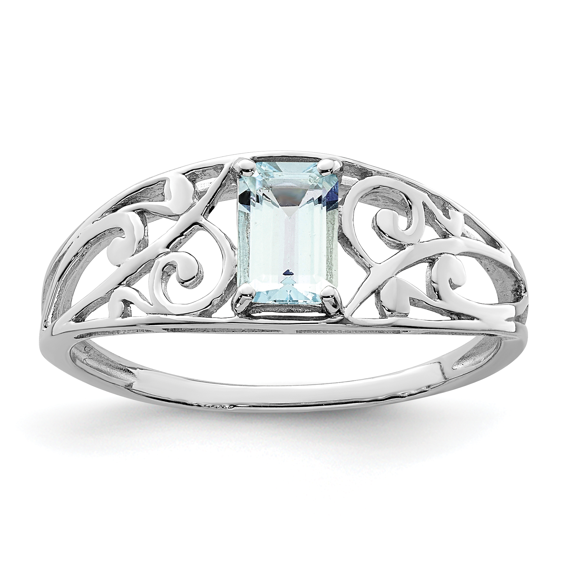 Sterling Silver Rhodium Plated Aquamarine Ring (QR4503AQ-7)