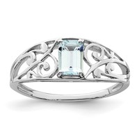 Sterling Silver Rhodium Plated Aquamarine Ring view 1