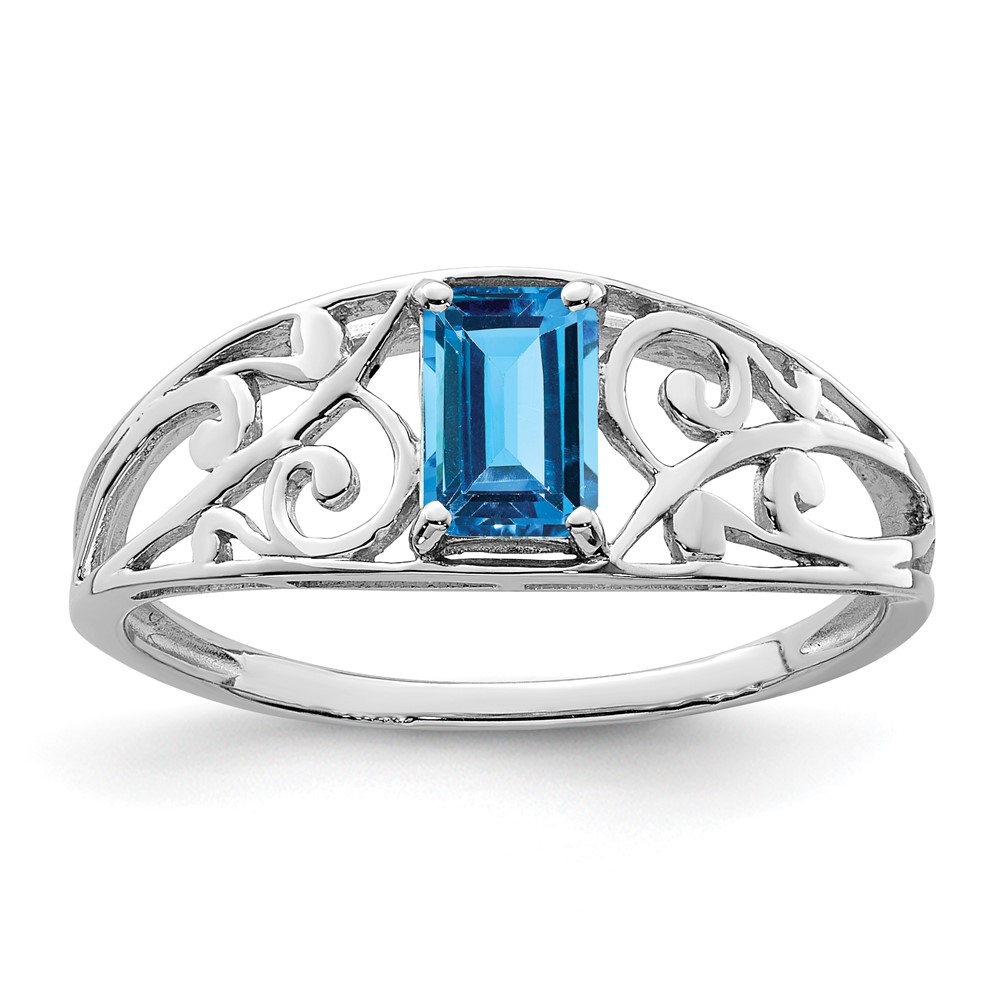 Sterling Silver Rhodium Plated Sky Blue Topaz Ring (QR4503BT-7)