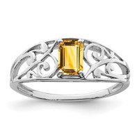 Sterling Silver Rhodium Plated Citrine Ring view 1