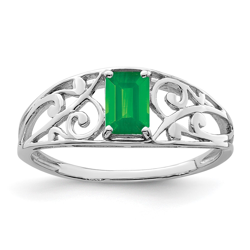 Sterling Silver Rhodium Plated Emerald Ring (QR4503E-6)