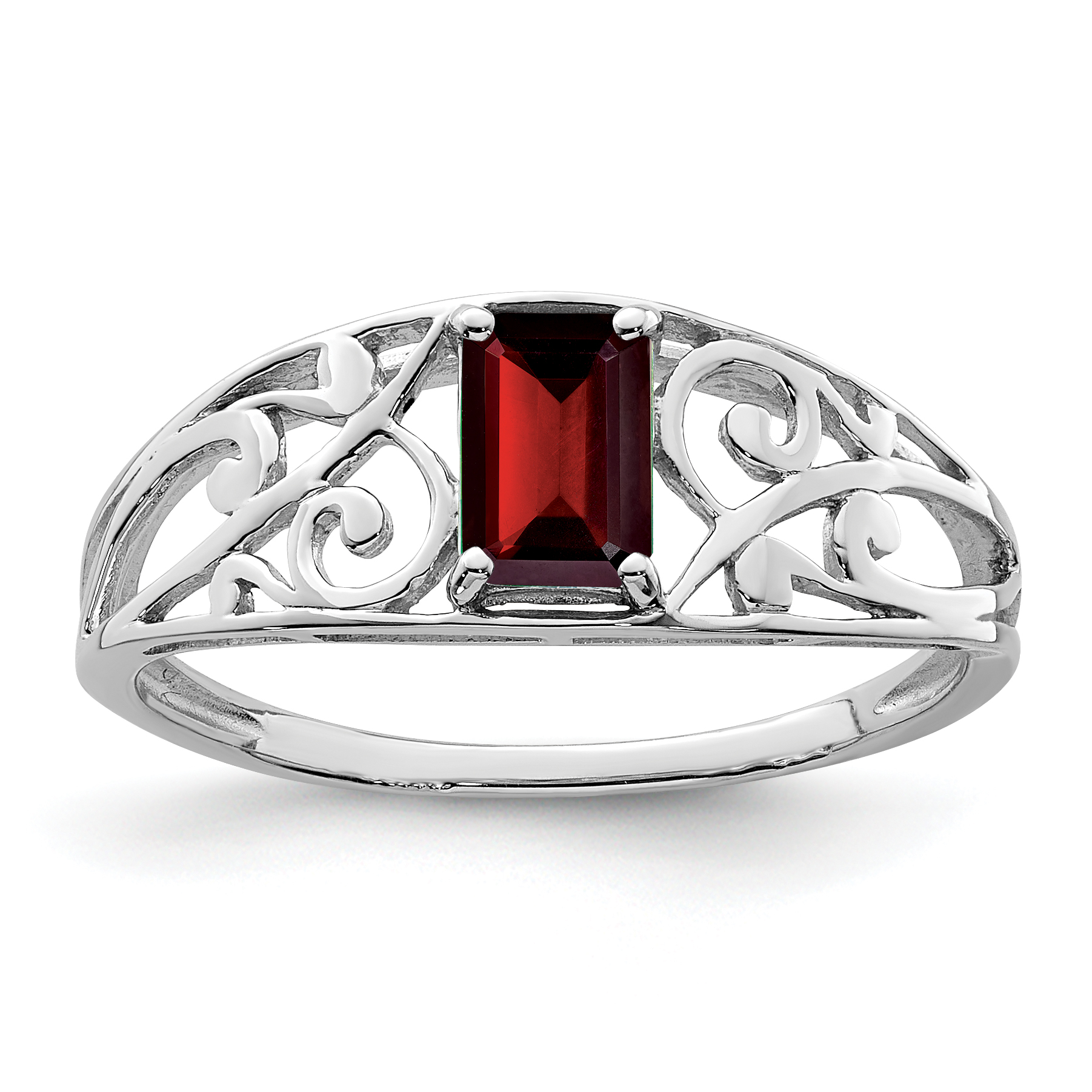 Sterling Silver Rhodium Plated Garnet Ring (QR4503GA-7)
