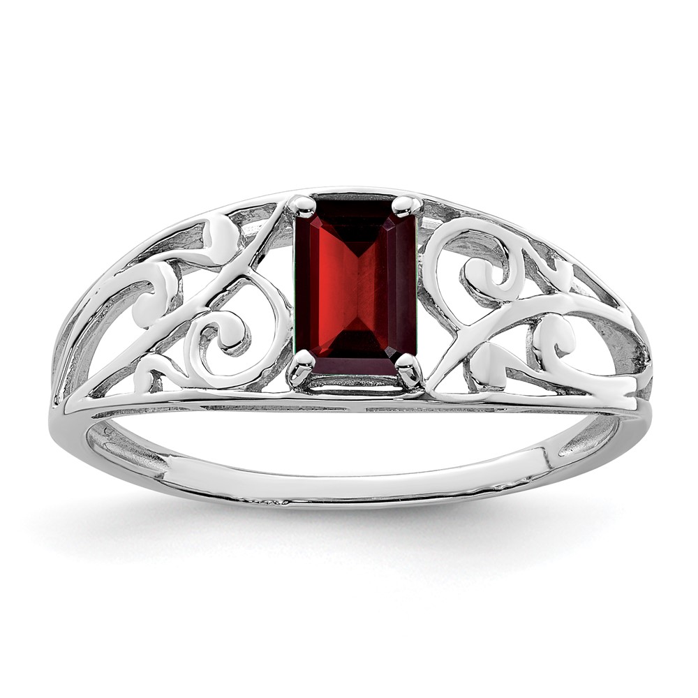 Sterling Silver Rhodium Plated Garnet Ring (QR4503GA-7)