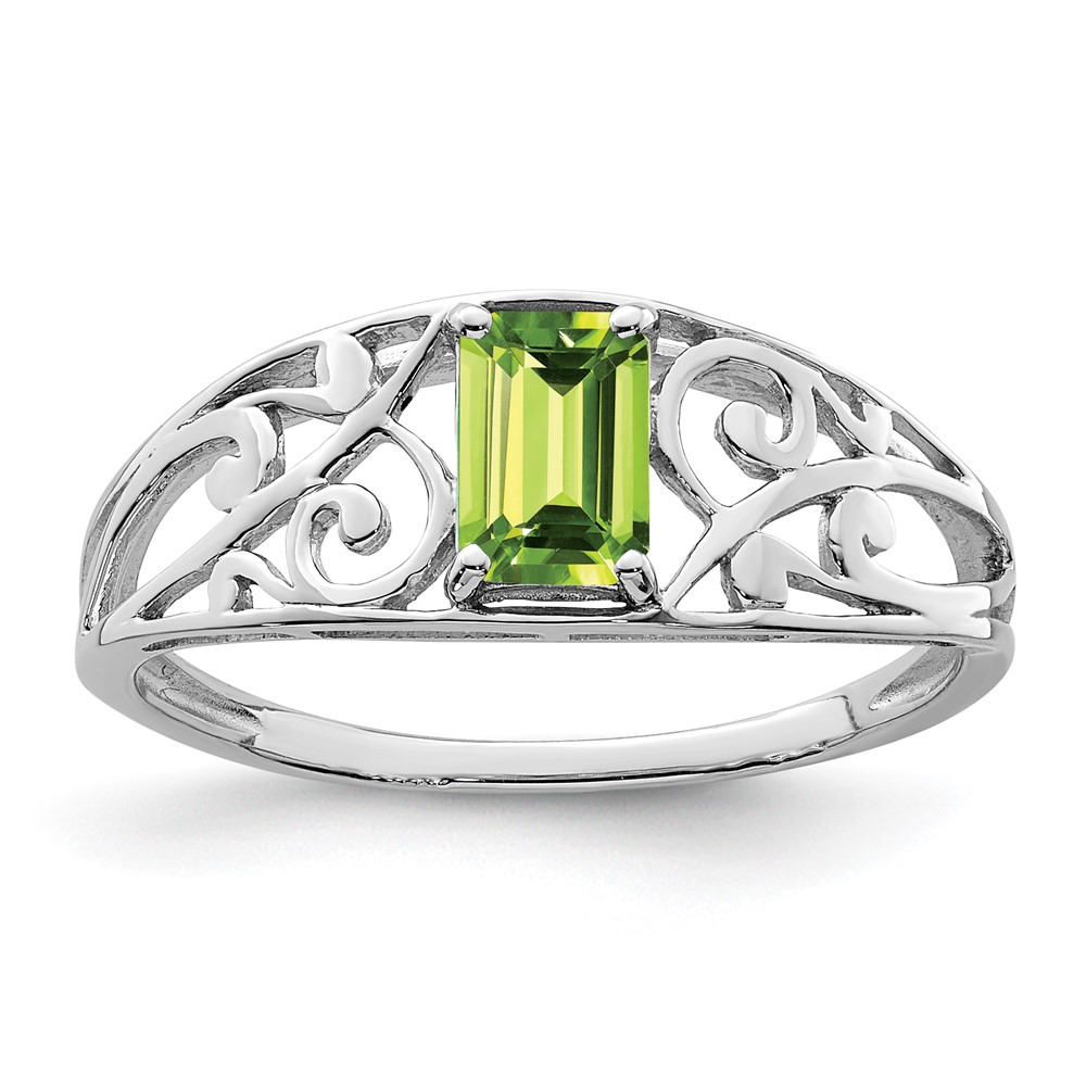 Sterling Silver Rhodium Plated Peridot Ring (QR4503PE-6)