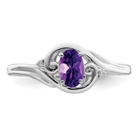Sterling Silver Rhodium Plated Diamond & Amethyst Ring view 5