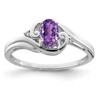 Sterling Silver Rhodium Plated Diamond & Amethyst Ring view 1