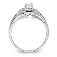 Sterling Silver Rhodium Plated Diamond & Aquamarine Ring view 2