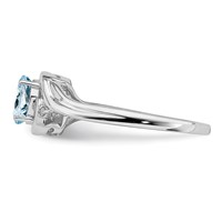 Sterling Silver Rhodium Plated Diamond & Aquamarine Ring view 4