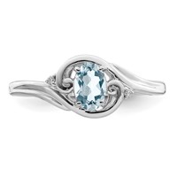 Sterling Silver Rhodium Plated Diamond & Aquamarine Ring view 5