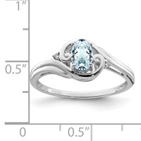Sterling Silver Rhodium Plated Diamond & Aquamarine Ring view 3