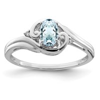 Sterling Silver Rhodium Plated Diamond & Aquamarine Ring view 1