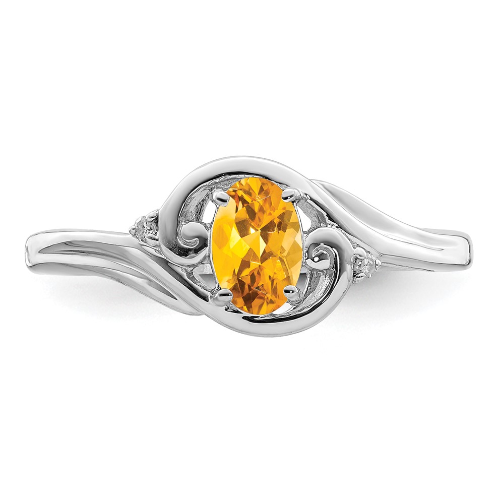 Sterling Silver Rhodium Plated Diamond & Citrine Ring (QR4504CI-8)