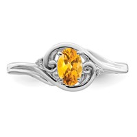 Sterling Silver Rhodium Plated Diamond & Citrine Ring view 5