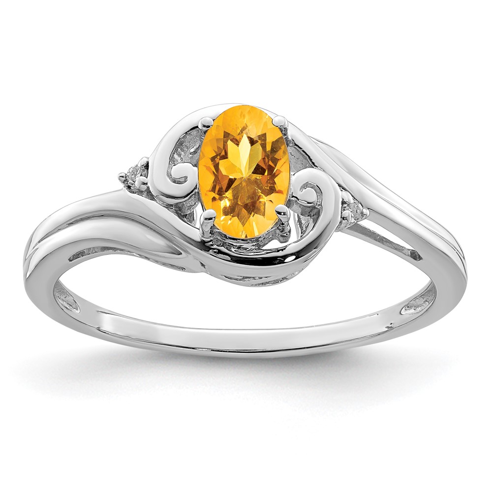 Sterling Silver Rhodium Plated Diamond & Citrine Ring (QR4504CI-8)