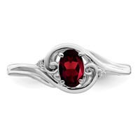 Sterling Silver Rhodium Plated Diamond & Garnet Ring view 5