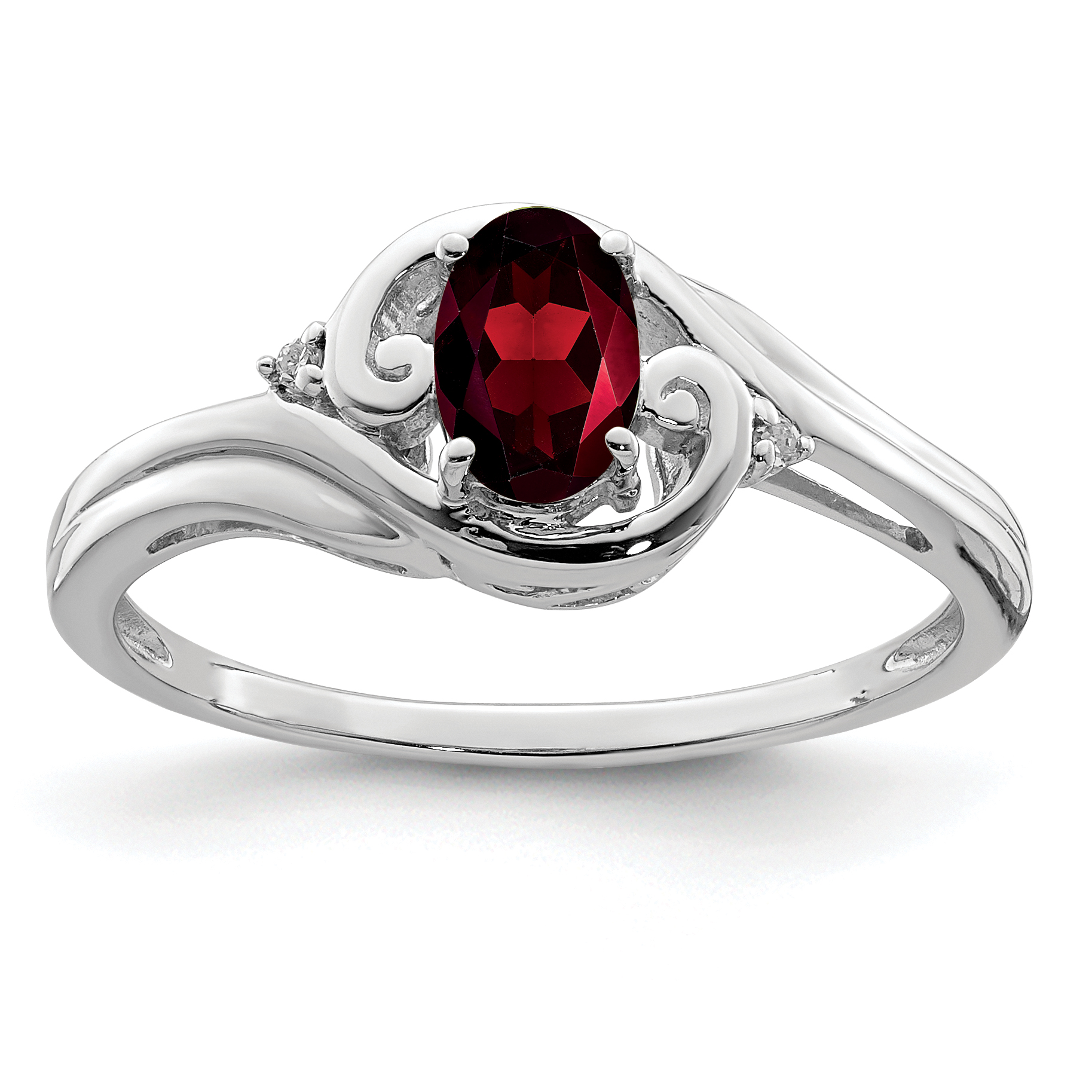 Sterling Silver Rhodium Plated Diamond & Garnet Ring (QR4504GA-8)