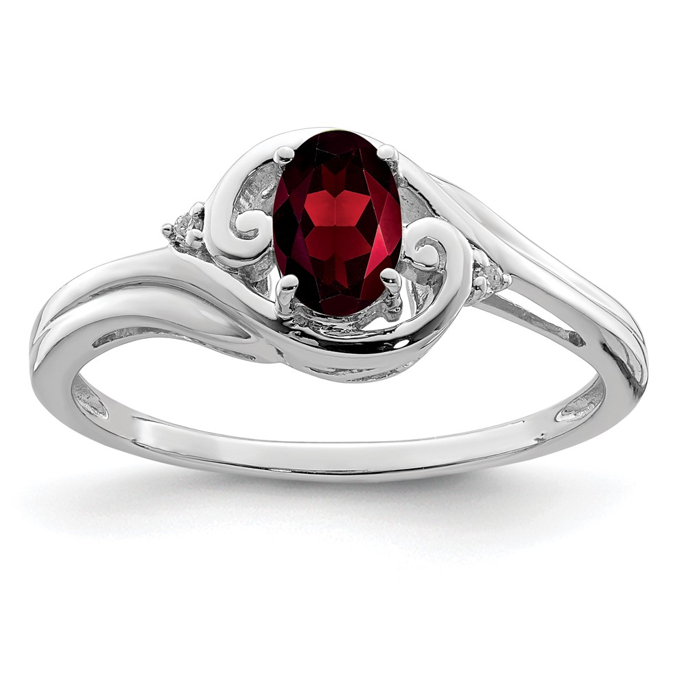 Sterling Silver Rhodium Plated Diamond & Garnet Ring (QR4504GA-8)