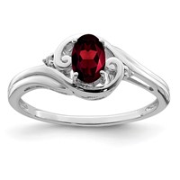 Sterling Silver Rhodium Plated Diamond & Garnet Ring view 1