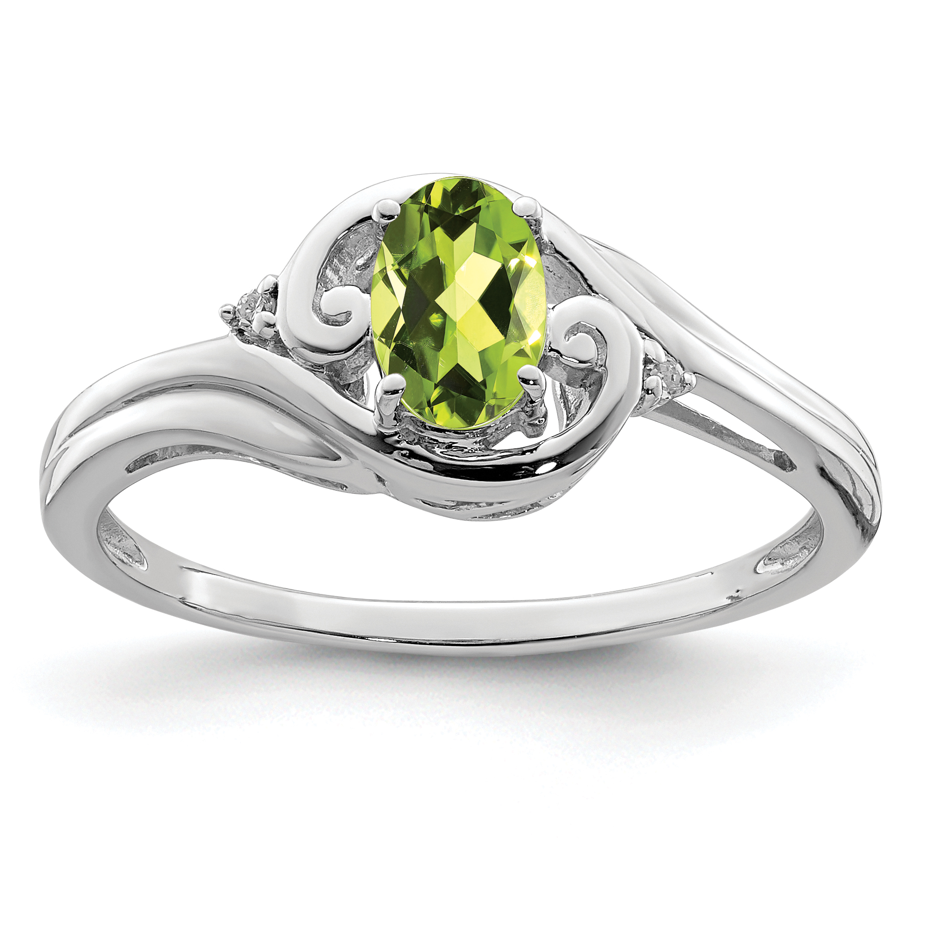 Sterling Silver Rhodium Plated Diamond & Peridot Ring (QR4504PE-7)