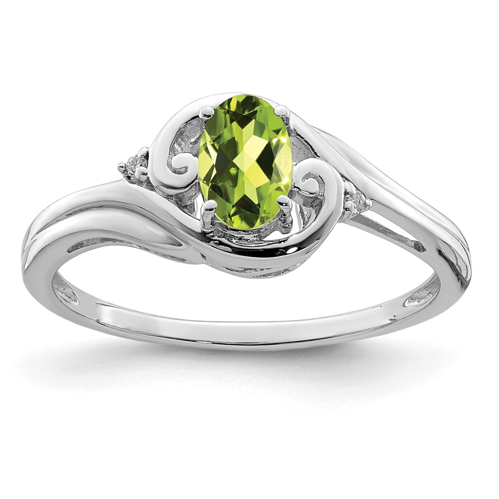 Sterling Silver Rhodium Plated Diamond & Peridot Ring (QR4504PE-7)