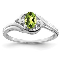 Sterling Silver Rhodium Plated Diamond & Peridot Ring view 1