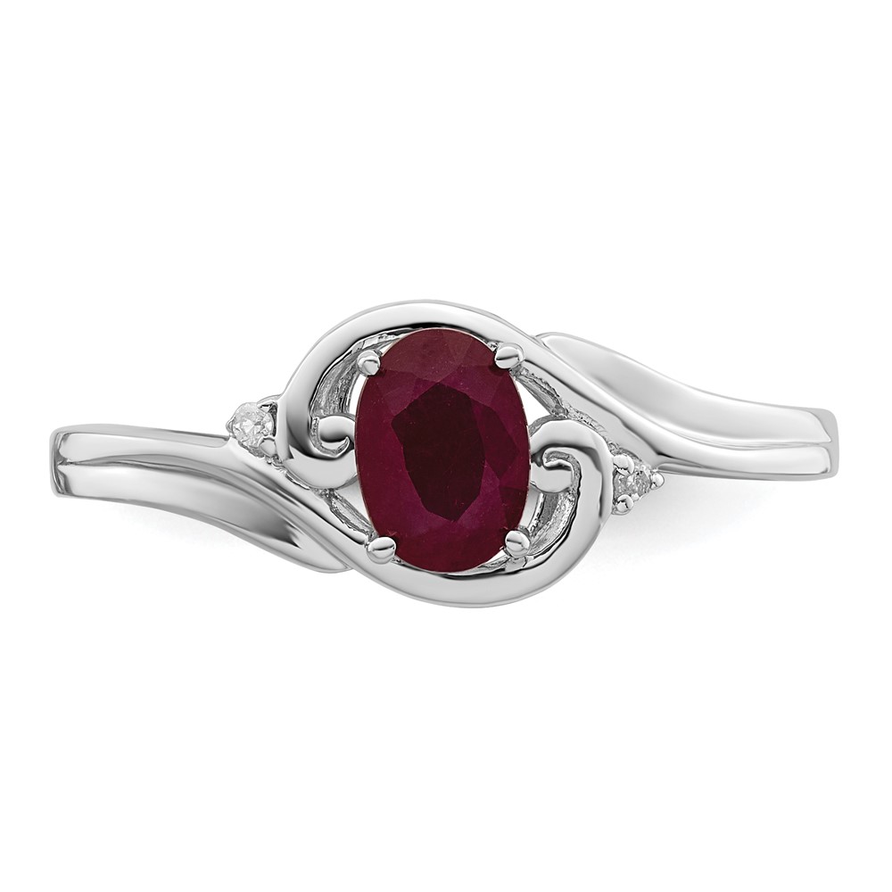 Sterling Silver Rhodium Plated Diamond & Ruby Ring (QR4504R-8)