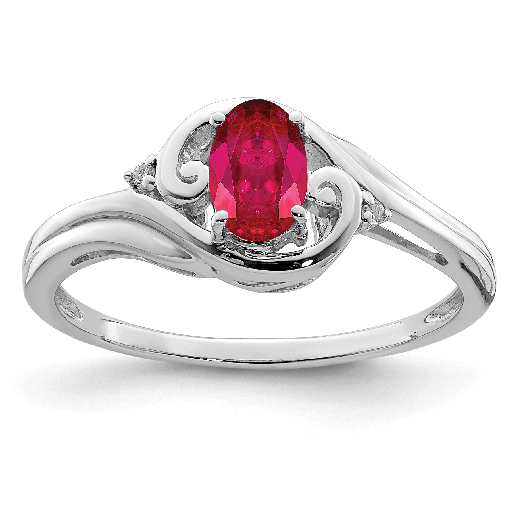 Sterling Silver Rhodium Plated Diamond & Ruby Ring (QR4504R-7)
